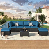 U-MAX Outdoor Sectional Furniture Chair Set with Cushions and Coffee Table,Patio PE Rattan Wicker Sofa, 7 Piece