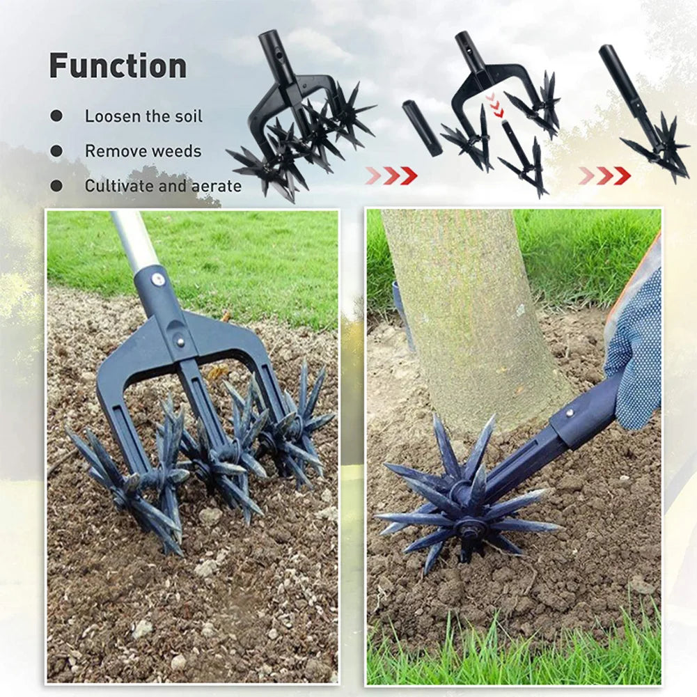 2 in 1 Garden Aerator Ventilated Scarifier Gardening Rotary Tiller Rotary Cultivator Tool Garden Lawn Ripper for Garden Lawn