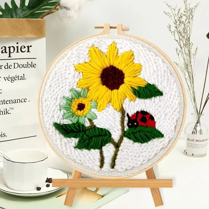 Punch Needles Embroidery Package Kit Beginner Flower Yarn Magic Needle For Embroidery Set Home Decor Needle Art Craft Kit Gift