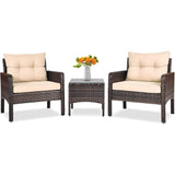 3 Piece Outdoor Patio Furniture Set for 2, Wicker Chairs with Glass Top Coffee Table, Thick Cushions, All Weather Garden Lawn