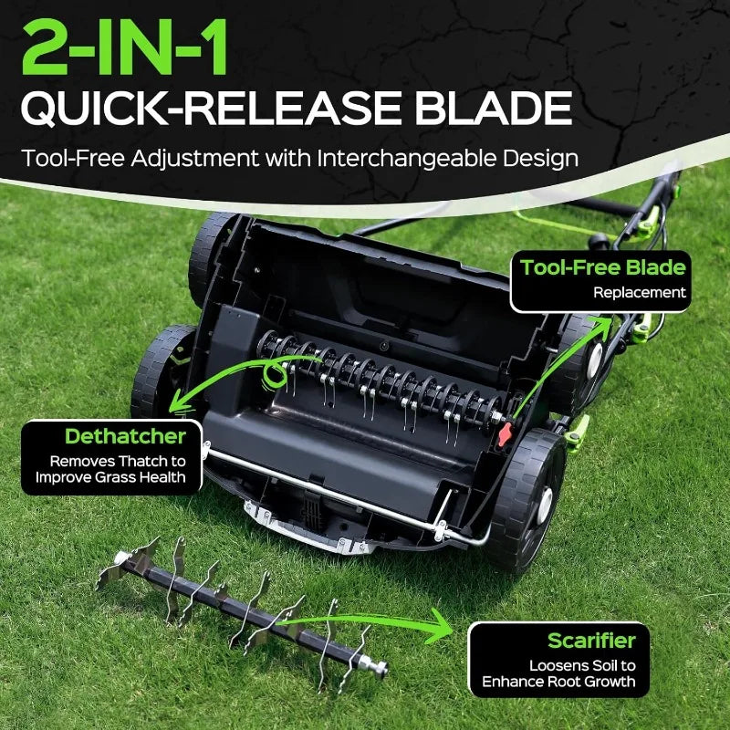 16-Inch 15.5 Amp 2-in-1 Electric Dethatcher and Scarifier with 14.5-Gallon Removable Thatch Collection Bag, Lawn Dethatcher with