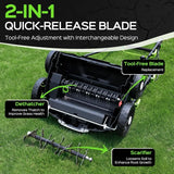 16-Inch 15.5 Amp 2-in-1 Electric Dethatcher and Scarifier with 14.5-Gallon Removable Thatch Collection Bag, Lawn Dethatcher with