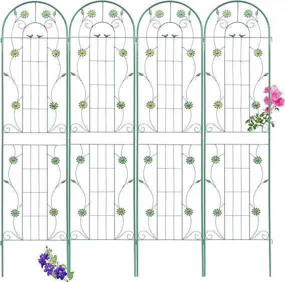 4 Pack Metal Garden Trellis 86.7" H Garden Fence Rustproof Trellis for Climbing Plants Support Roses Flower Outdoor Lawn Green-B