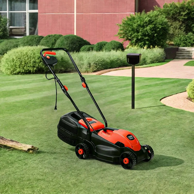 14 Inch Electric Push Lawn Corded Mower with Grass Bag for Garden Yard, Red