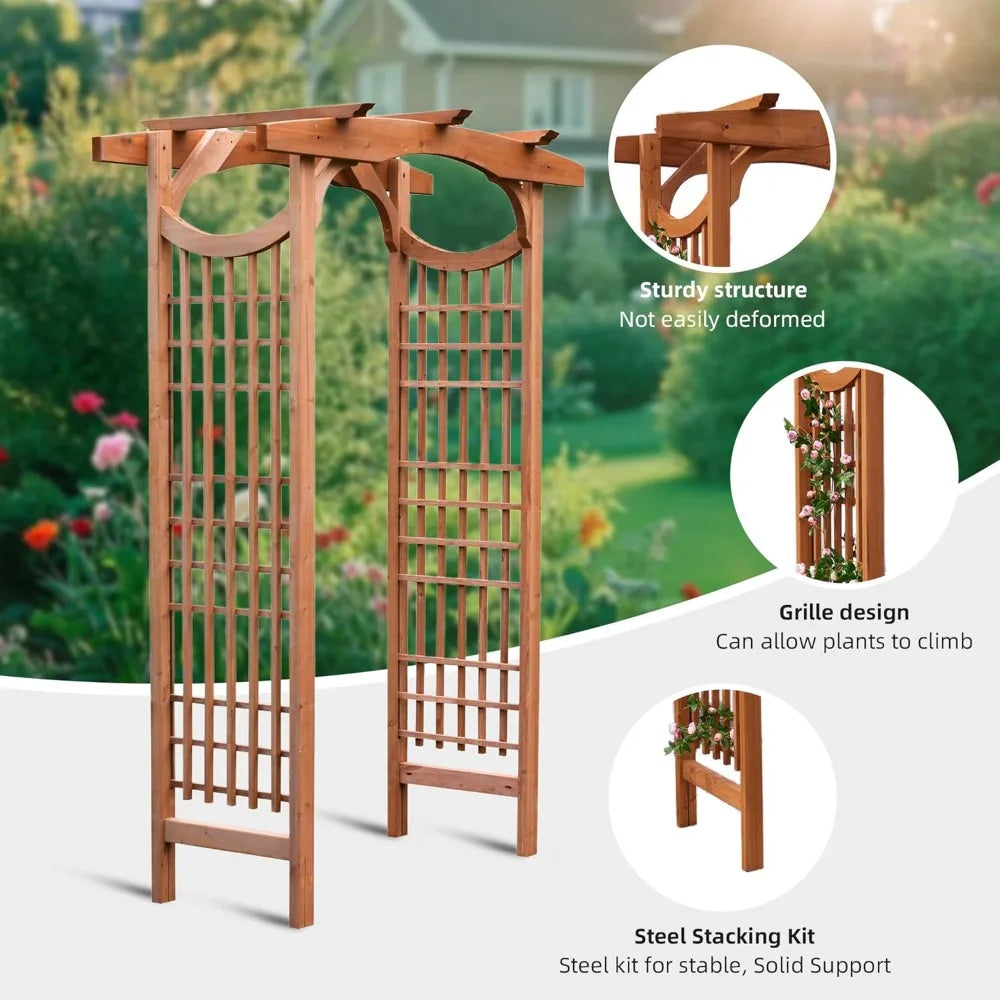 Wooden Garden Arch Premium Outdoor Trellis for Climbing Plants, 83.12”H×59”W×29.75’’D, Also can be Used for Wedding