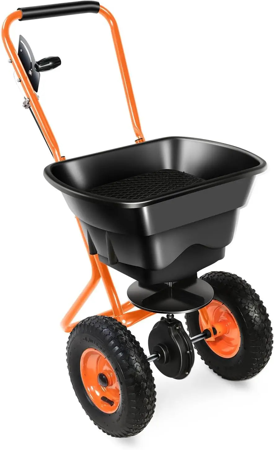 Walk-Behind Broadcast Spreader, 80LBS Capacity Fertilizer Spreader for Salt, Ice Melt, Grass Seed, Lawn and Garden Seeder
