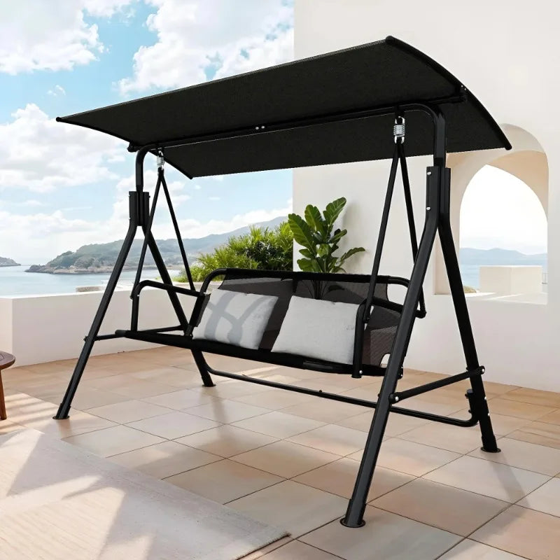 3-Seater Patio Swing with Adjustable Canopy, Weather-Resistant, Black