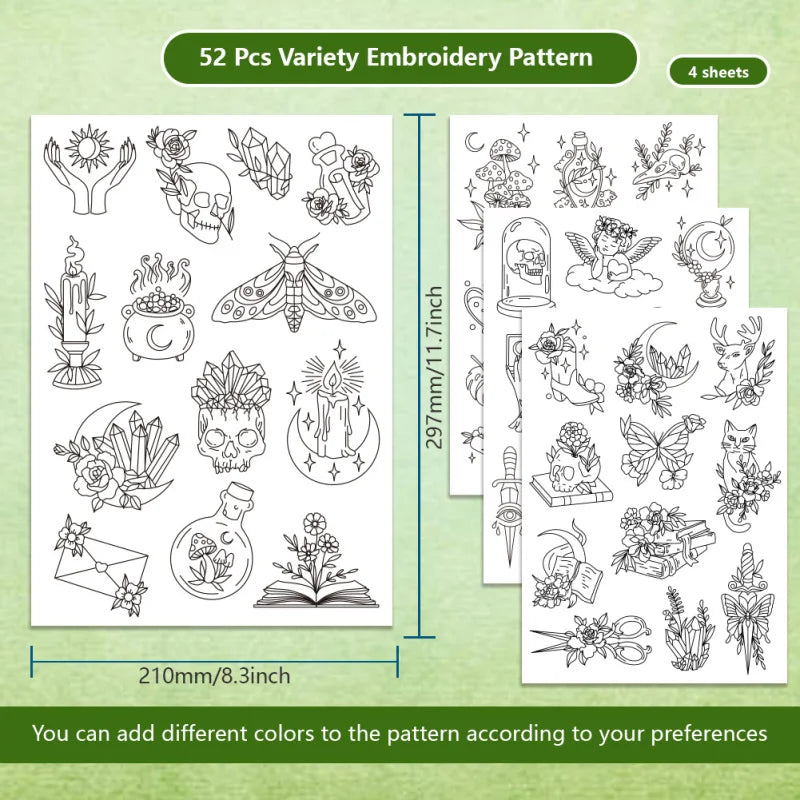 1Set 4Sheets Dragon Water Soluble Embroidery Stabilizer Stars Hand Sewing Stabilizers Self Adhesive Washable Stick and Stitch