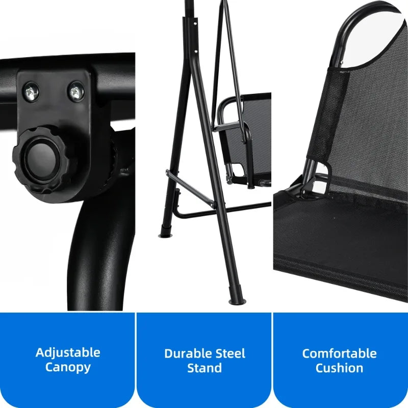 3-Seater Patio Swing with Adjustable Canopy, Weather-Resistant, Black