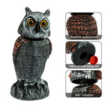 Owl Bird Repellent 360° Rotating Head Realistic Owl Statue Scarecrow Flashing Eyes Scary Sound Garden Bird Repellent Decoration