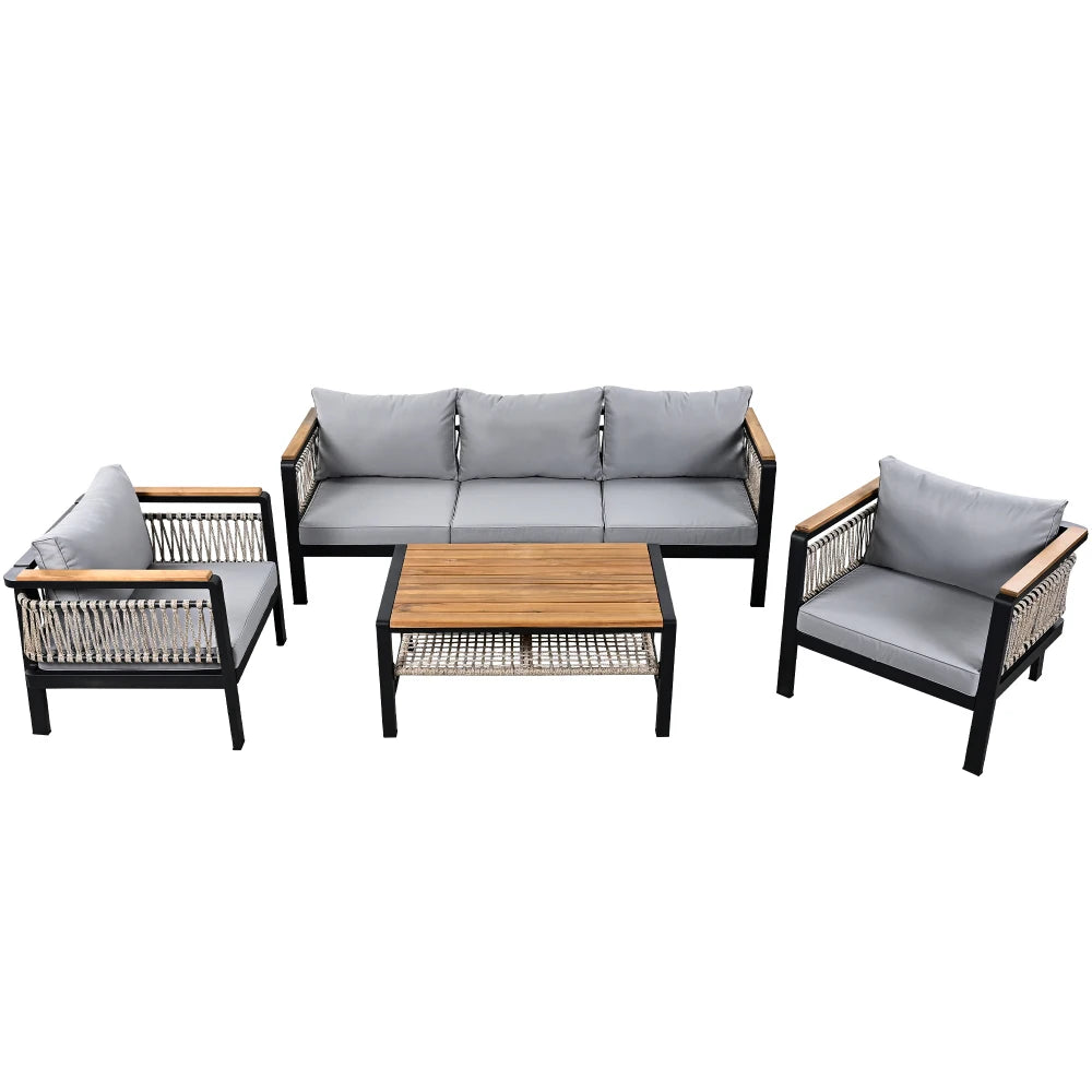 4 Pieces Outdoor Sectional Sofa Set 5-person Patio Seating Group Outdoor Conversation Set Cushions and A Coffee Table for Patios