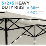 15 ft Rectangle Patio Umbrella with Solar Lights and Base Included, Double-Sided Market Table Umbrella with Crank, Large Outdoo