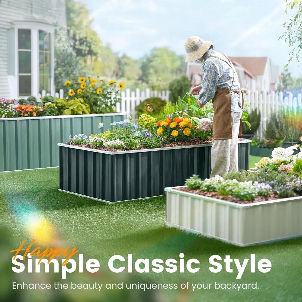 Raised Garden Bed 68" x 36" x 12" (2 Packs) Galvanized Steel Metal Outdoor Planter Kit Box for Vegetables, Flowers