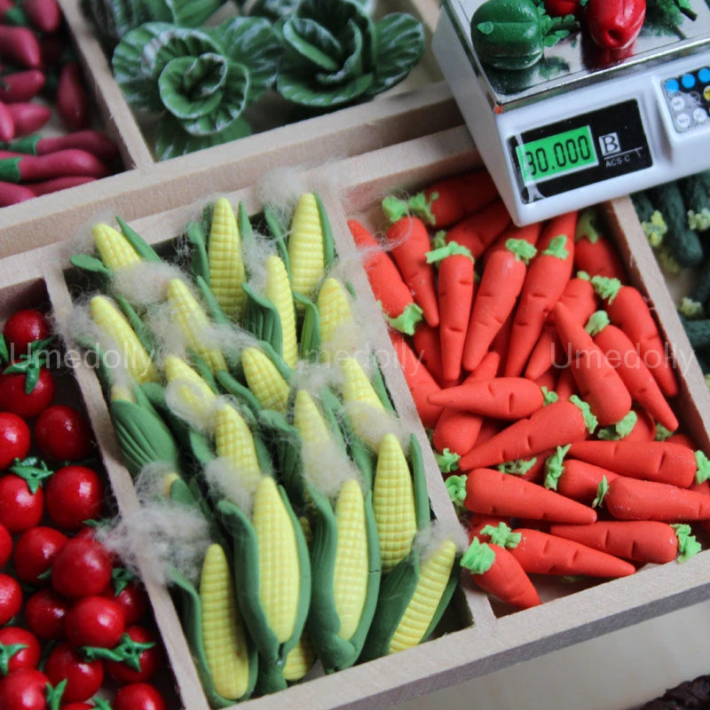 1:12 Scale Miniature Vegetable Mini Corn Carrot Pretend Play Dollhouse Food for OB11 BJD Doll Kitchen Supermarket Toy