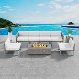 Patio Furniture Set Outdoor Furniture Sectional Couch Fire Pit Table and Chairs Set with Propane Firepit Light Brown Wicker