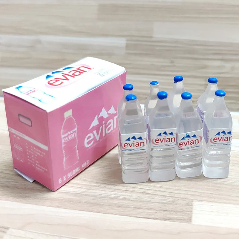 1:12 Dollhouse Miniature Simulation Mineral Water Bottle with Box Drink Model Miniaturas Play Kitchen Doll Supermarket Food Toy