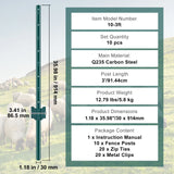 VEVOR Fence Post T-Post Heavy Duty Metal Fence Posts Sturdy Steel Fence Stakes for Garden Yard Lawn Farms & Outdoor Wire Fencing