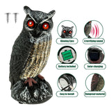 Owl Bird Repellent 360° Rotating Head Realistic Owl Statue Scarecrow Flashing Eyes Scary Sound Garden Bird Repellent Decoration