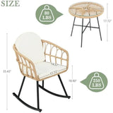 3 Pieces Rocking Chairs Set - Outdoor Wicker Rattan Rocking Chairs with Thickened Cushions, Boho Patio Furniture, Patio Convers
