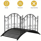 VINGLI Garden Bridge Metal Yard Arch Path Bridge with Patterned Guardrails Ourdoor Decorative Black Iron Foot Bridge for