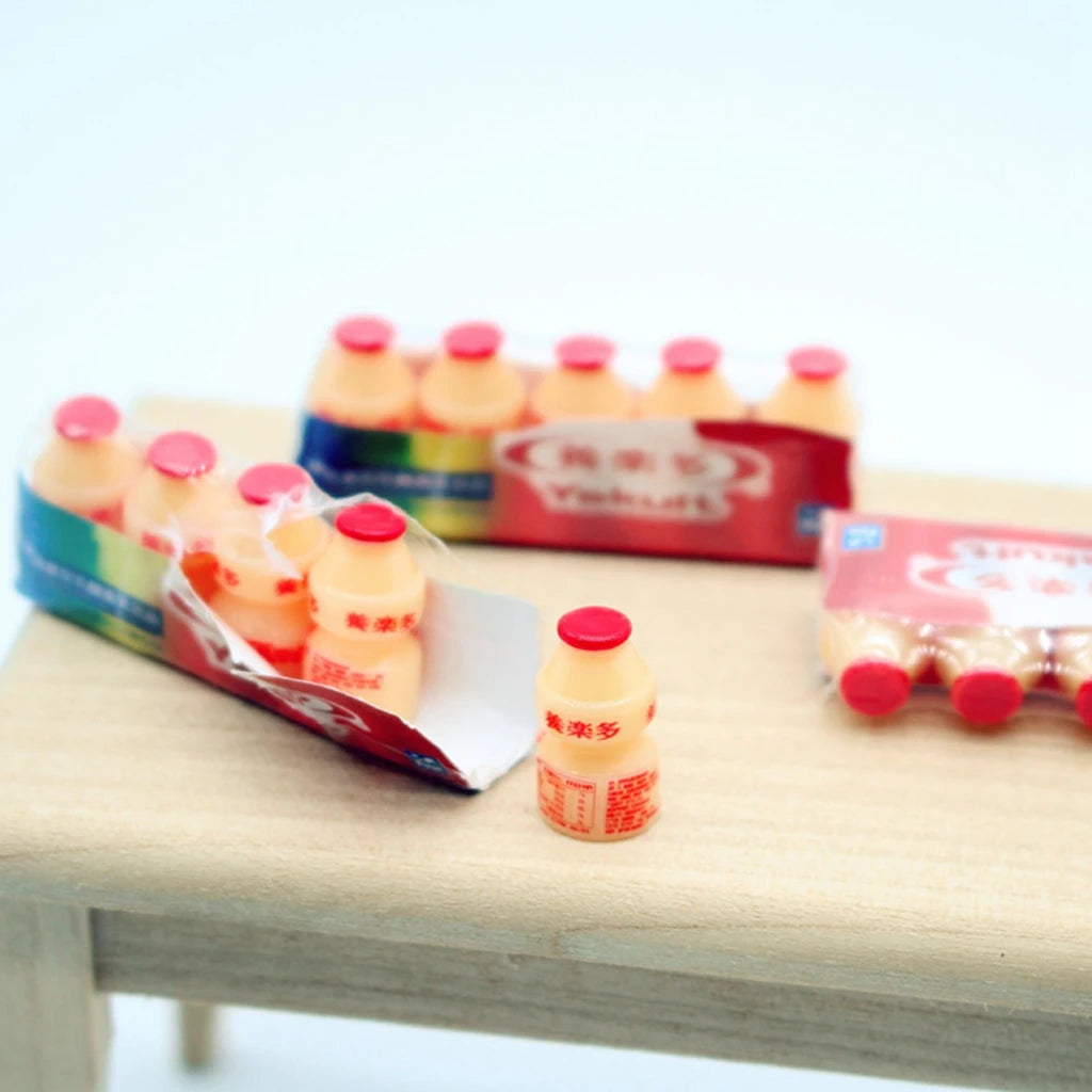 1/12 Dollhouse Miniature Food Play Supermarket Convenience Store Plastic Pack Lactic Acid Drinks In A Row Doll Accessory Toys
