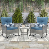 3 Piece Patio Set Rocking, with 2 Rockers and 1 Side Table with 4‘’ Thick Cushions, Rattan Outdoor Rocking Patio Bistro Set