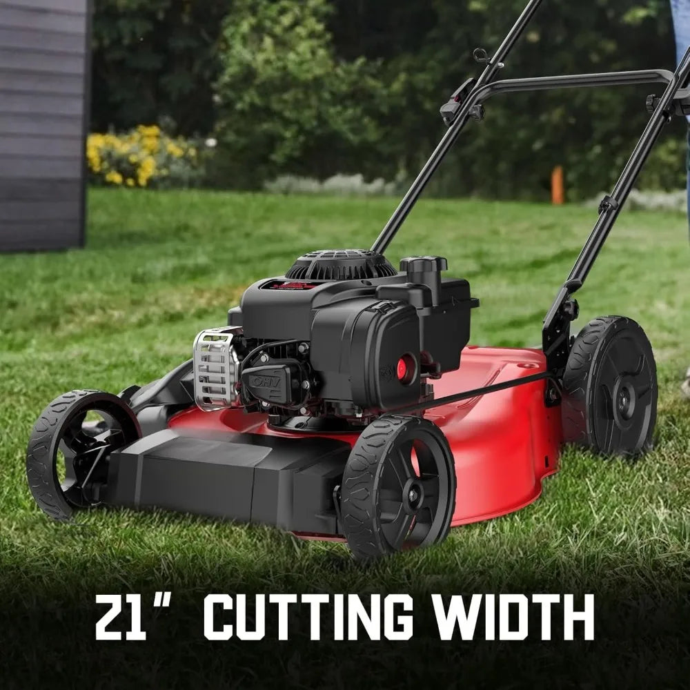 21-Inch Lawn Mower Gas Powered with125cc , 2-in-1 Mulching Push Mower B8721C