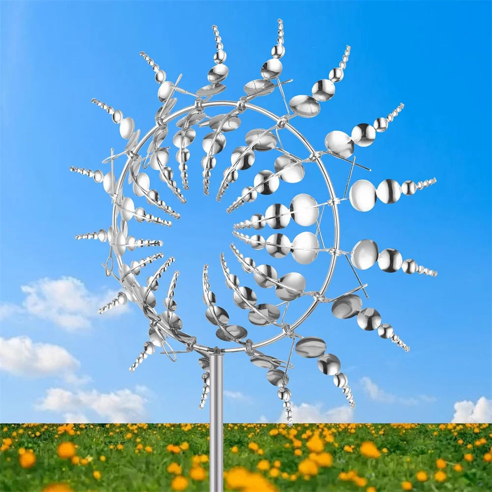 1pc Magical 3D Metal Outdoor Windmill Spinners Unique Metal Kinetic Wind Sculptures  Wind Catchers Lawn Patio Yard Garden Decor