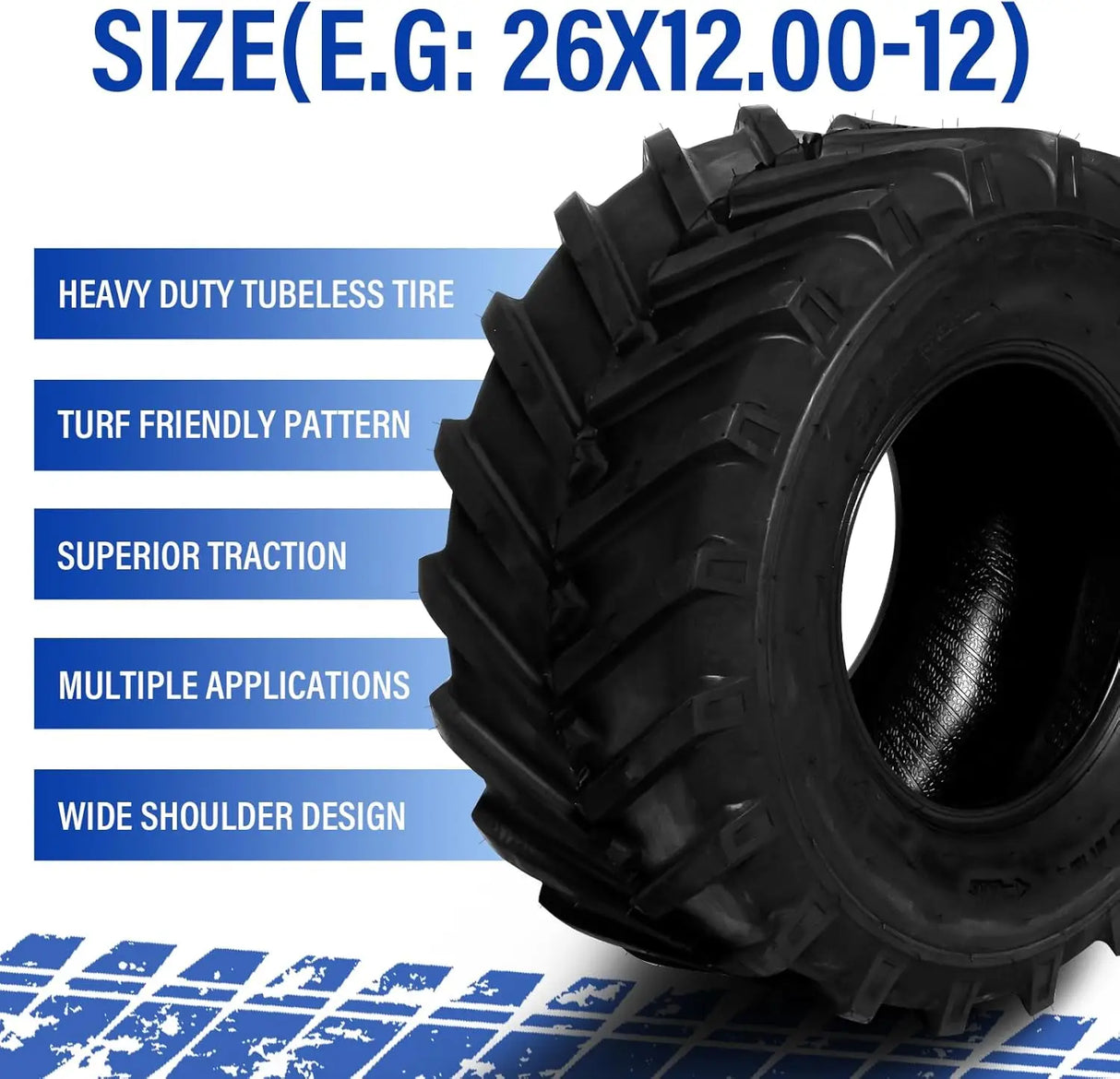 2Pcs 26x12.00-12 Lawn Mower Tires 26x12x12 Garden Tractor Golf Cart Turf Tires Tubeless 4PR