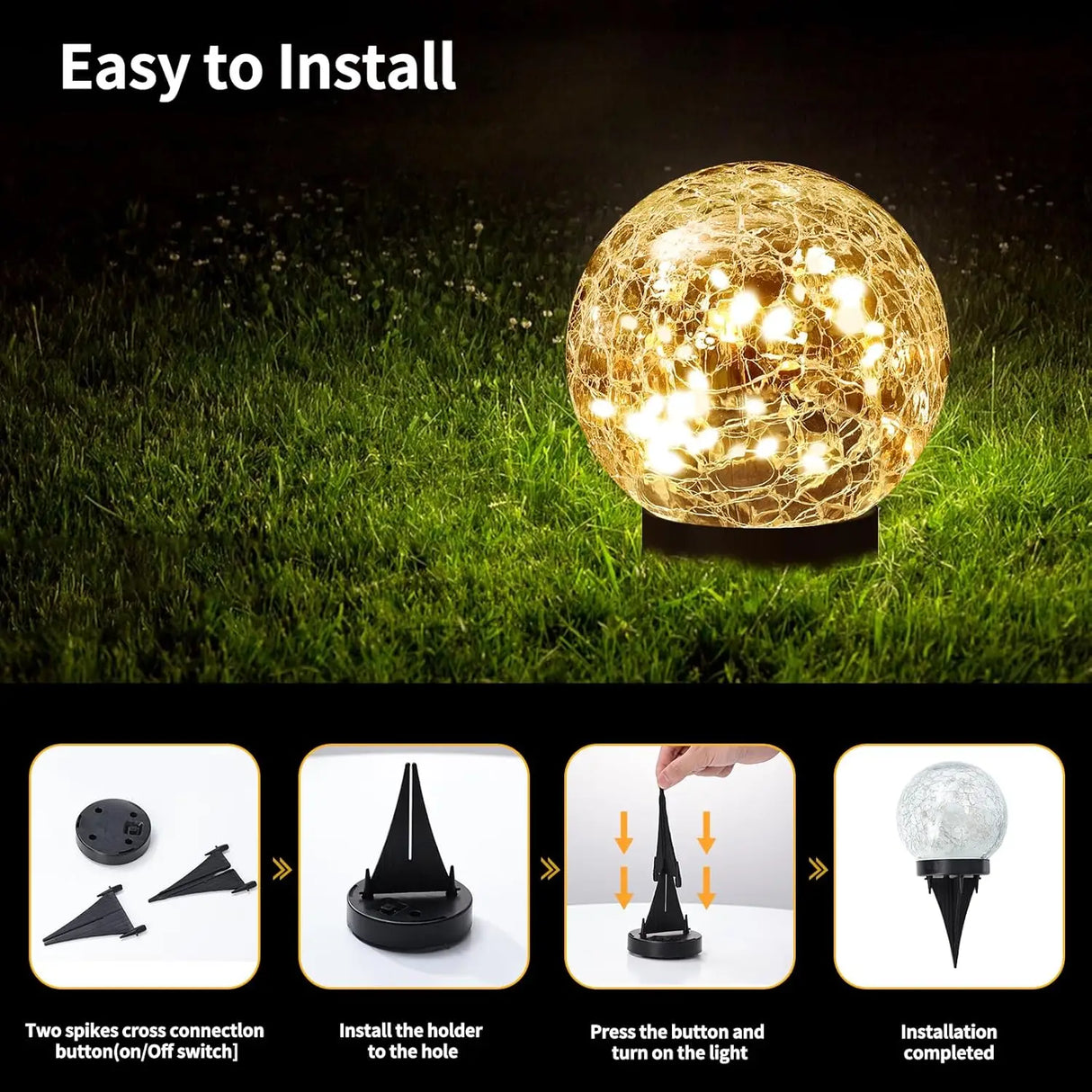Solar Globe Lights Outdoor Waterproof-Solar Balls Garden-Cracked Glass Ball Solar Lights Outdoor-Solar Orbs Outside-Outdoor