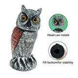 Owl Bird Repellent 360° Rotating Head Realistic Owl Statue Scarecrow Flashing Eyes Scary Sound Garden Bird Repellent Decoration