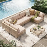 U-MAX Outdoor Sectional Furniture Chair Set with Cushions and Coffee Table,Patio PE Rattan Wicker Sofa, 7 Piece