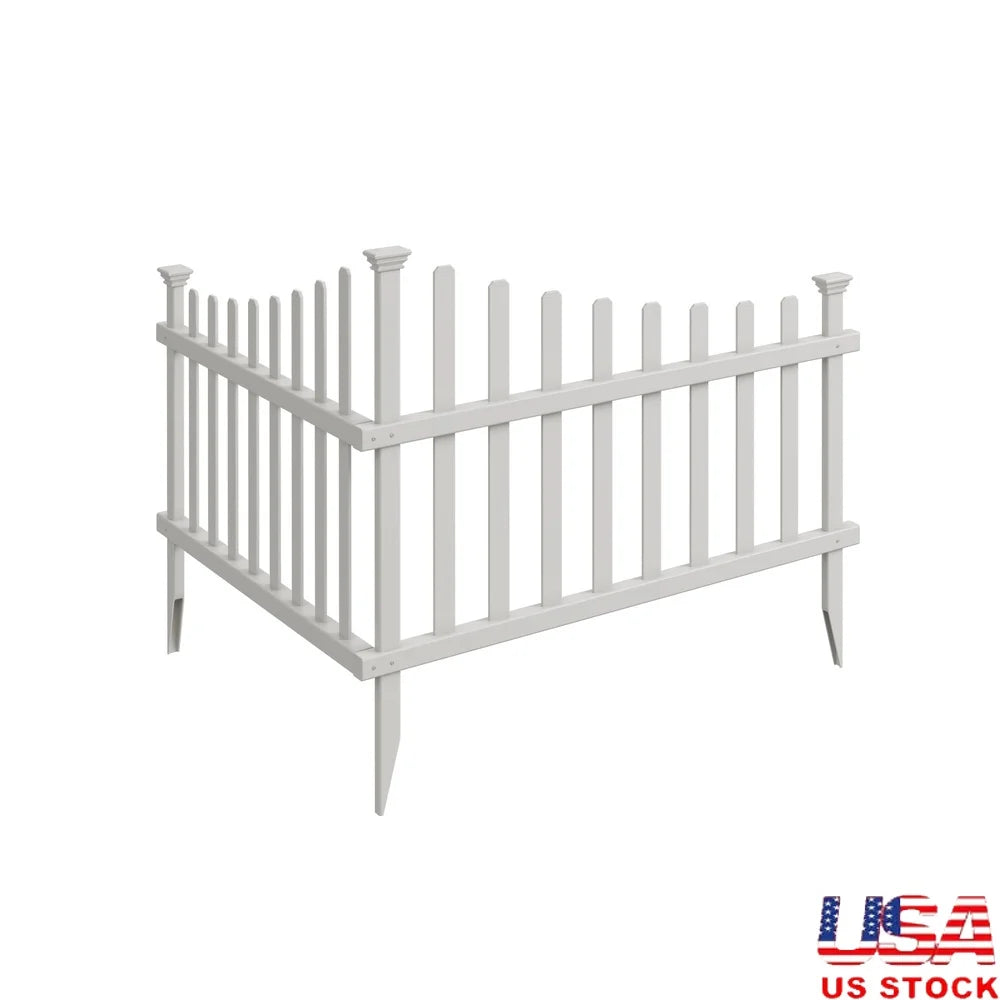 Vinyl Picket Fence Panels No Dig Maintenance Free Garden Border Weather Resistant Decorative Corner Fence Outdoor Spaces