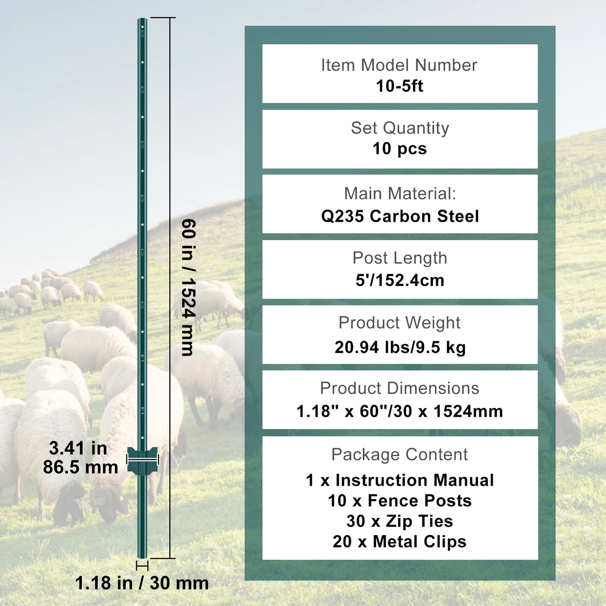 VEVOR Fence Post T-Post Heavy Duty Metal Fence Posts Sturdy Steel Fence Stakes for Garden Yard Lawn Farms & Outdoor Wire Fencing