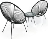 3-Piece Outdoor Chair Set - Glass Top Table, Woven PE Rope, Modern Bistro Set for Patio, Garden