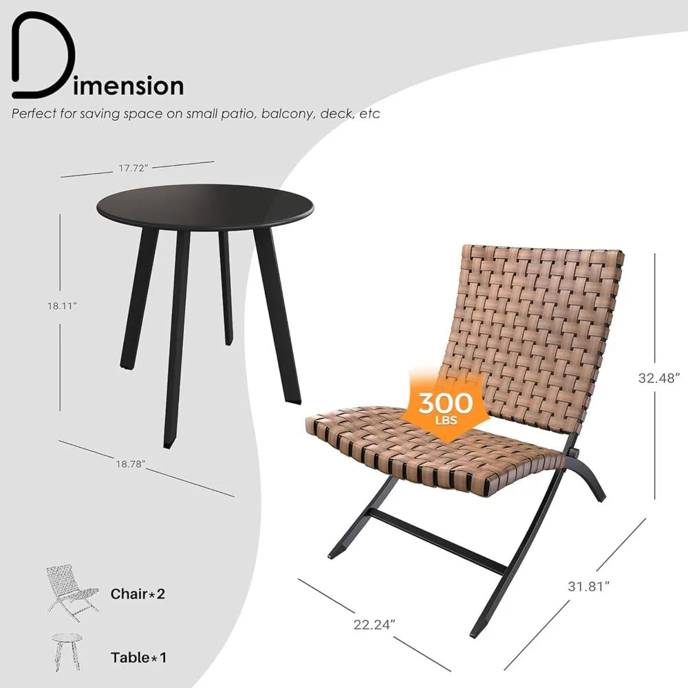 3-Piece Outdoor Folding Adirondack Chairs, Weather Resistant Wicker Patio Bistro Chairs and Coffee Table for Balcony Lawn Porch