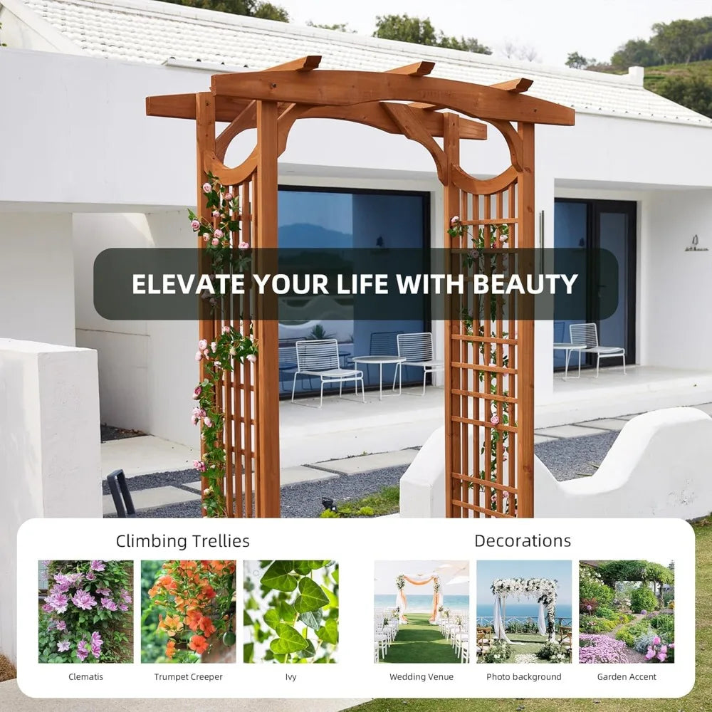 Wooden Garden Arch Premium Outdoor Trellis for Climbing Plants, 83.12”H×59”W×29.75’’D, Also can be Used for Wedding