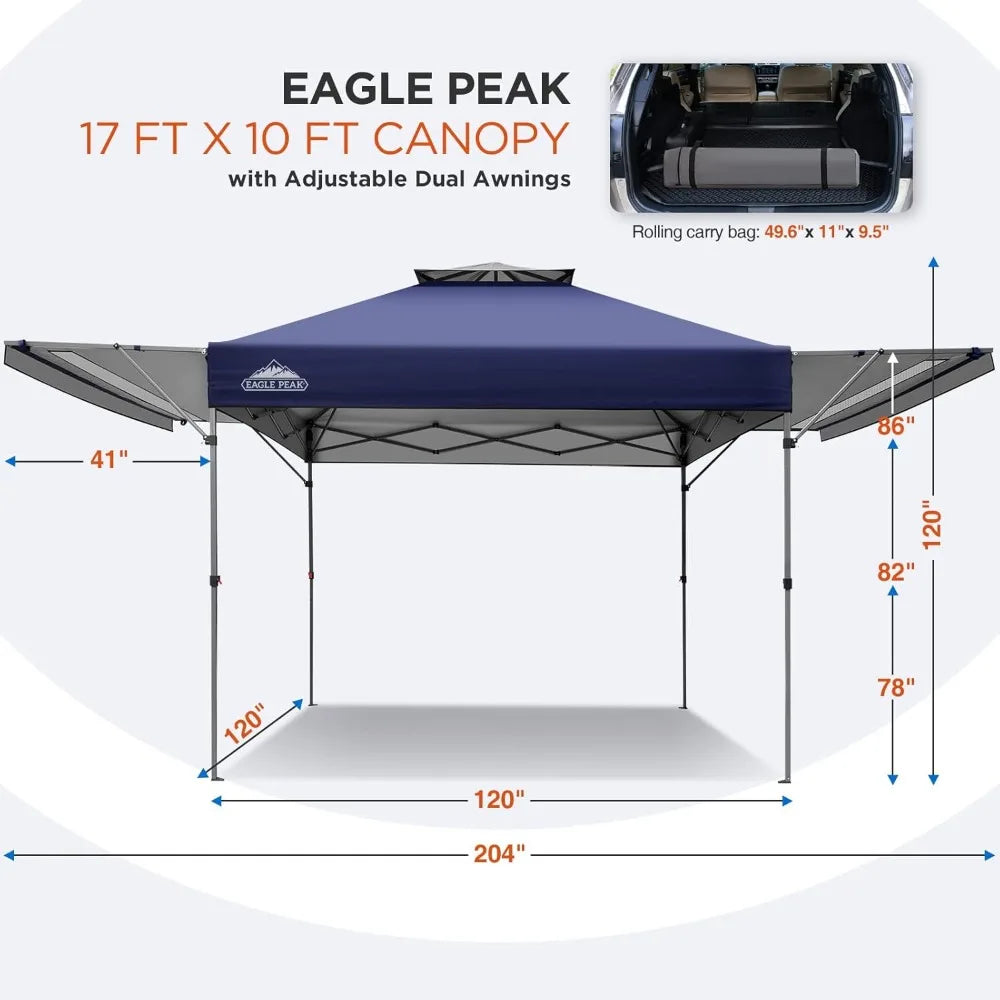 17x10 Pop up Gazebo Canopy Tent Outdoor Instant Canopy Shelter with Adjustable Dual Half Awnings (Blue)