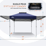 17x10 Pop up Gazebo Canopy Tent Outdoor Instant Canopy Shelter with Adjustable Dual Half Awnings (Blue)