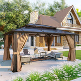 12'x16' Hardtop Gazebo, Aluminum Frame Permanent Pavilion with Curtains and Netting