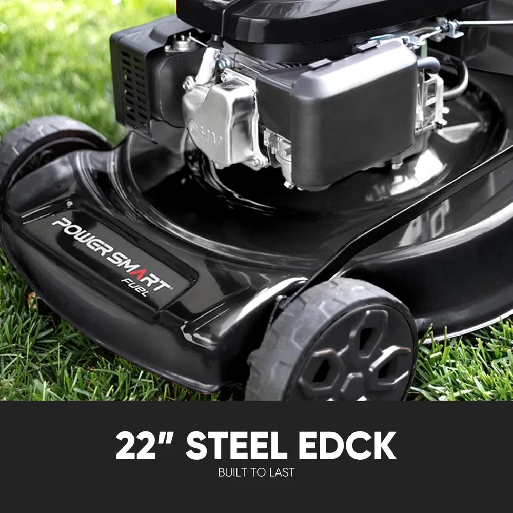 Self Propelled Gas Lawn Mower, 22 in. with 170cc OHV Engine, 3-in-1 Rear-Wheel-Drive High Wheels, Black