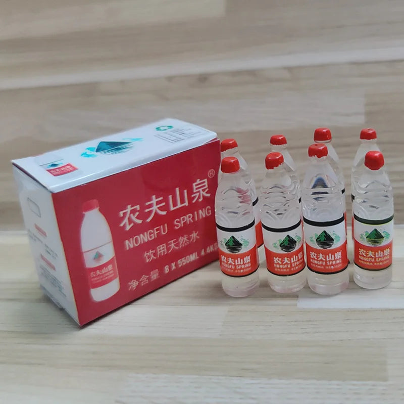1:12 Dollhouse Miniature Simulation Mineral Water Bottle with Box Drink Model Miniaturas Play Kitchen Doll Supermarket Food Toy