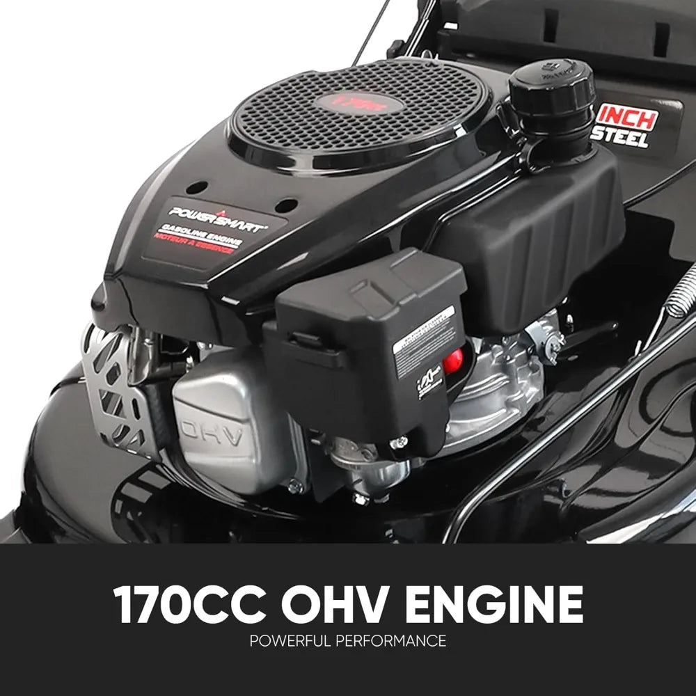 Self Propelled Gas Lawn Mower, 22 in. with 170cc OHV Engine, 3-in-1 Rear-Wheel-Drive High Wheels, Black