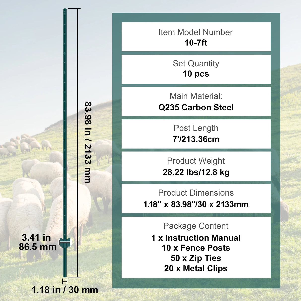 VEVOR Fence Post T-Post Heavy Duty Metal Fence Posts Sturdy Steel Fence Stakes for Garden Yard Lawn Farms & Outdoor Wire Fencing
