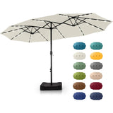 15 ft Rectangle Patio Umbrella with Solar Lights and Base Included, Double-Sided Market Table Umbrella with Crank, Large Outdoo