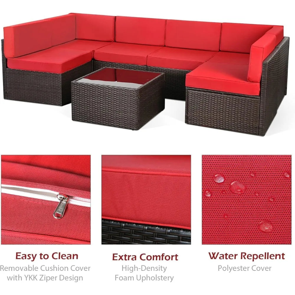 U-MAX Outdoor Sectional Furniture Chair Set with Cushions and Coffee Table,Patio PE Rattan Wicker Sofa, 7 Piece