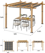 10X10FT 10X13FT Outdoor Pergola With Retractable Canopy,  Faux Wood Grain Metal Patio Gazebo, Modern Yard Pergola Shelter