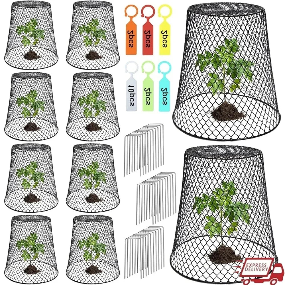10 Pcs Metal Chicken Wire Cloche Plant Covers Garden Netting Animal Protectors with Stakes Labels Seedlings Flowers
