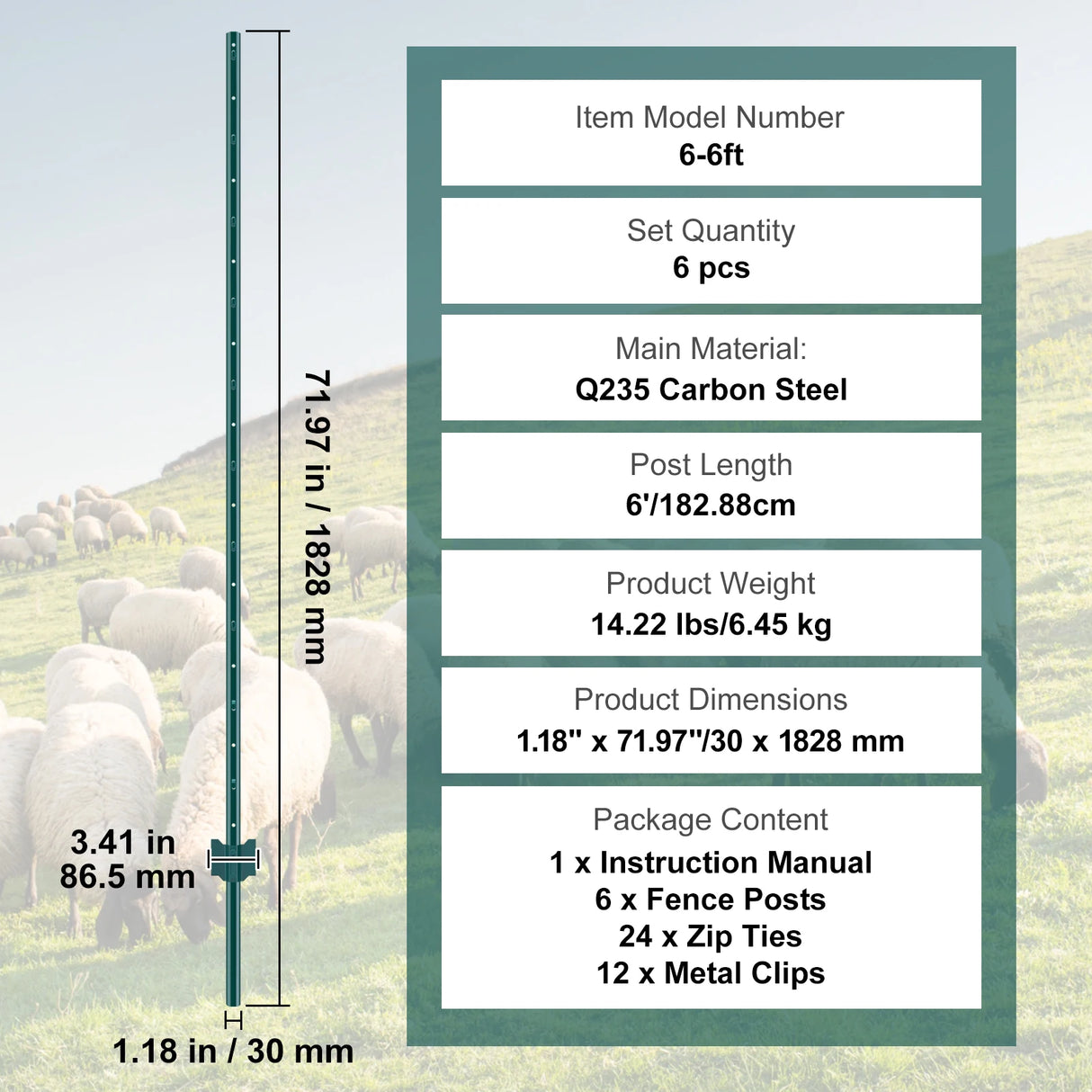 VEVOR Fence Post T-Post Heavy Duty Metal Fence Posts Sturdy Steel Fence Stakes for Garden Yard Lawn Farms & Outdoor Wire Fencing