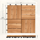 108pcs Hardwood Interlocking Patio Deck Tiles Acacia Waterproof Wood Flooring Tiles for Patio Garden Poolside, 12'' x12''
